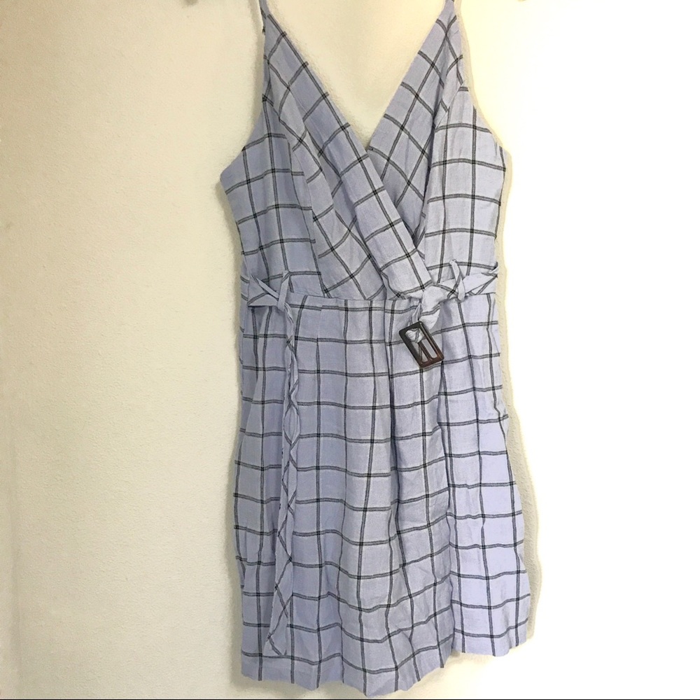 UO lilac linen plaid wrap dress